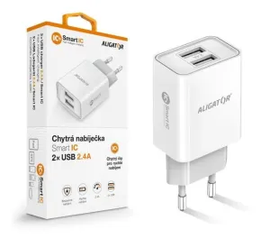 Aligator sieťová nabíjačka, 2x USB, smart IC, 2, 4 A, biela #8848550