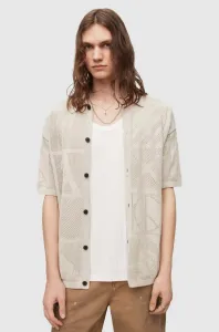 Bavlnená košeľa AllSaints pánska, béžová farba, voľný strih