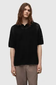 Bavlnené polo tričko AllSaints čierna farba, jednofarebný