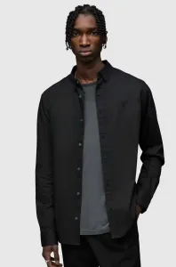 Košeľa AllSaints pánska, čierna farba, regular, s golierom button-down #6665980