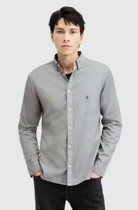 Košeľa AllSaints pánska, šedá farba, regular, s klasickým golierom #8847850