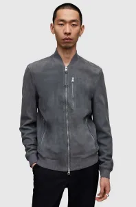 Kožená bunda AllSaints pánska, šedá farba, prechodná
