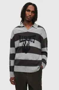 Tričko s dlhým rukávom AllSaints pánske, šedá farba, jednofarebné