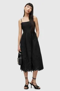 Bavlnené šaty AllSaints čierna farba, midi, áčkový strih