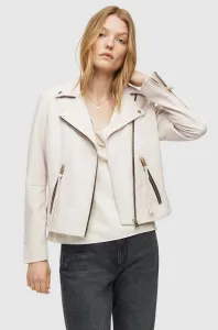 Kožená bunda AllSaints dámska, biela farba, prechodná,