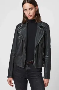 Kožená bunda AllSaints dámska, čierna farba, prechodná, #9405394