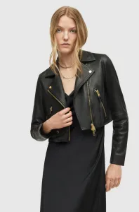 Kožená bunda AllSaints dámska, čierna farba, prechodná, #6784595