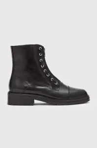 Kožené členkové topánky AllSaints ALARIA dámske, čierna farba, na plochom podpätku, WF0047Z #8921262