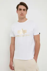 Bavlnené tričko Alpha Industries 100501FP.590-WhiteYello, biela farba, s potlačou #8677116