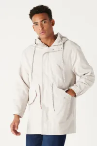 ALTINYILDIZ CLASSICS Men's Beige Standard Fit Normal Cut, Hooded Adjustable Drawstring Trench Coat