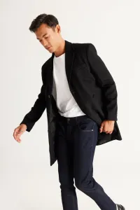 ALTINYILDIZ CLASSICS Men's Black Standard Fit Normal Cut, Monocollar Woolen Overcoat