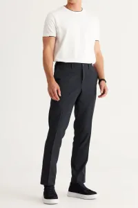 ALTINYILDIZ CLASSICS Men's Navy Blue Comfort Fit Relaxed Cut Elastic Waist Patterned Flexible Classic Fabric Trousers