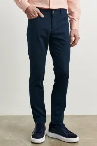 ALTINYILDIZ CLASSICS Men's Navy Blue Slim Fit Narrow Cut Dobby Flexible Casual Trousers