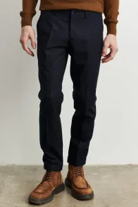 ALTINYILDIZ CLASSICS Men's Navy Blue Slim Fit Narrow Cut Flannel Patterned Elastic Waist Flexible Trousers