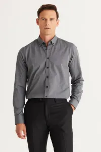 ALTINYILDIZ CLASSICS Men's Anthracite Slim Fit Slim Fit Button Collar Patterned Shirt