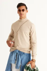 ALTINYILDIZ CLASSICS Men's Beige Anti-Pilling Standard Fit Normal Cut Half Turtleneck Knitwear Sweater