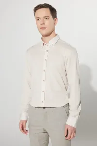 ALTINYILDIZ CLASSICS Men's Beige Comfort Fit Comfy Cut Buttoned Collar Cotton Shirt