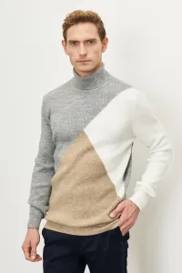 ALTINYILDIZ CLASSICS Men's Beige-gray Standard Fit Regular Cut Full Turtleneck Ruffled Soft Textured Knitwear Sweater #8843967
