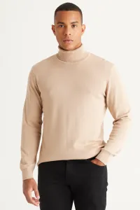ALTINYILDIZ CLASSICS Men's Beige Melange Standard Fit Normal Cut Full Turtleneck Cotton Knitwear Sweater