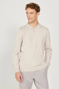 ALTINYILDIZ CLASSICS Men's Beige Melange Standard Fit Regular Fit Polo Neck Knitwear Sweater