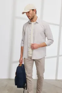 ALTINYILDIZ CLASSICS Men's Beige Slim Fit Slim Fit, Classic Collar 100% Cotton Striped Shirt
