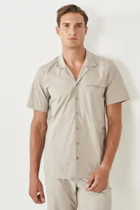 ALTINYILDIZ CLASSICS Men's Beige Slim Fit Slim Fit Mono Collar Short Sleeved Casual Shirt