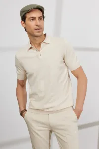 ALTINYILDIZ CLASSICS Pánske béžové tričko štandardného strihu normálneho strihu pologolier 100% bavlna krátke rukávy pletené tričko