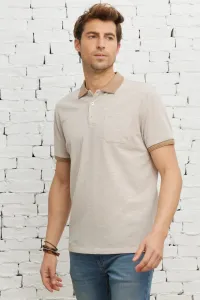 ALTINYILDIZ CLASSICS Pánske béžovo-biele Comfort Fit voľné polo golierové bavlnené žakárové tričko s vreckom