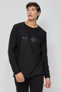 ALTINYILDIZ CLASSICS Men's Black-anthracite Standard Fit Regular Cut Crew Neck Printed Knitwear Sweater