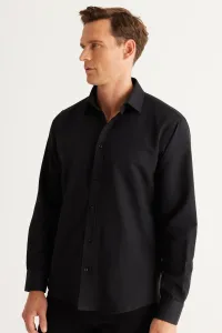 ALTINYILDIZ CLASSICS Men's Black Comfort Fit Relaxed Cut Classic Collar Dobby Shirt