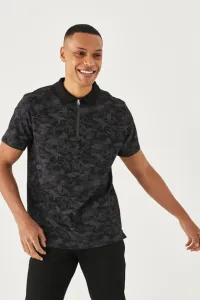 ALTINYILDIZ CLASSICS Men's Black-gray Slim Fit Narrow Cut 100% Cotton Polo Neck T-Shirt