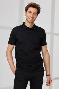 ALTINYILDIZ CLASSICS Men's Black Slim Fit Narrow Cut Polo Neck 100% Cotton Short Sleeve T-Shirt