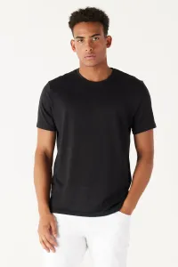 ALTINYILDIZ CLASSICS Pánske čierne tričko slim fit Slim Fit Crew Neck s krátkym rukávom ľanový vzhľad