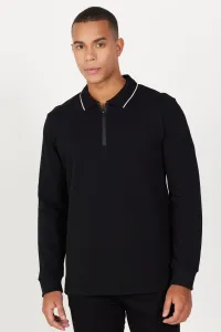 ALTINYILDIZ CLASSICS Men's Black Slim Fit Slim Fit Polo Neck 100% Cotton Honeycomb T-Shirt