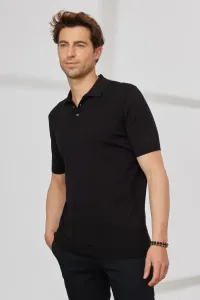 ALTINYILDIZ CLASSICS Men's Black Standard Fit Regular Cut Polo Collar 100% Cotton Short Sleeves Knitwear T-Shirt