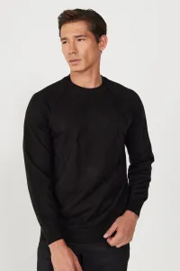 ALTINYILDIZ CLASSICS Men's Black Standard Fit Normal Cut Crew Neck Jacquard Knitwear Sweater