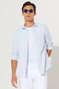 ALTINYILDIZ CLASSICS Men's Blue-Navy Blue Slim Fit Slim Fit Italian Collar Printed Shirt