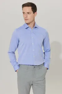 ALTINYILDIZ CLASSICS Men's Blue No Iron Non-Iron Tailored Slim Fit Slim Fit 100% Cotton Patterned Shirt