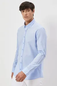 ALTINYILDIZ CLASSICS Men's Blue Slim Fit Slim Fit Buttoned Collar 100% Cotton Patterned Shirt