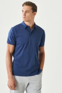 ALTINYILDIZ CLASSICS Men's Blue Slim Fit Slim Fit Polo Neck Cotton T-Shirt
