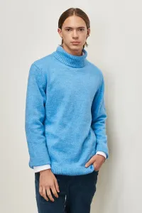 ALTINYILDIZ CLASSICS Men's Blue Standard Fit Regular Cut Full Turtleneck Ruffled Soft Textured Knitwear Sweater