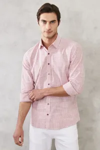 ALTINYILDIZ CLASSICS Men's Burgundy Slim Fit Slim Fit 100% Cotton Classic Collar Striped Shirt #8965762