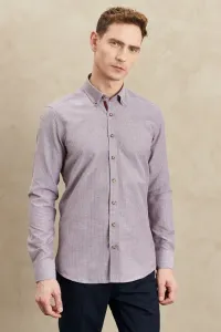 ALTINYILDIZ CLASSICS Men's Burgundy Slim Fit Slim Fit Buttoned Collar Dobby Shirt #8975359