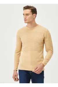 ALTINYILDIZ CLASSICS Men's Dark Beige Standard Fit Normal Cut Anti-Pilling Crew Neck Knitwear Sweater