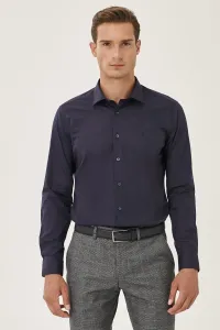 ALTINYILDIZ CLASSICS Men's Dark Navy Blue Easy-to-Iron Slim Fit Slim Fit Classic Collar Cotton Shirt