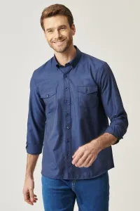ALTINYILDIZ CLASSICS Men's Dark Navy Blue Tailored Slim Fit Slim Fit Buttoned Collar Gabardine Shirt