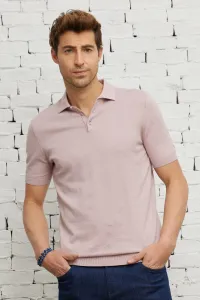 ALTINYILDIZ CLASSICS Men's Dried Rose Standard Fit Normal Cut Polo Collar 100% Cotton Short Sleeves Knitwear T-Shirt