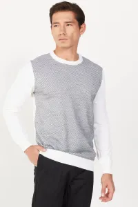 ALTINYILDIZ CLASSICS Men's Ecru-Grey Standard Fit Normal Cut Crew Neck Jacquard Knitwear Sweater