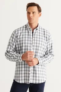 ALTINYILDIZ CLASSICS Men's Ecru-Navy Blue Comfort Fit Relaxed Cut Buttoned Collar Flannel Lumberjack Shirt