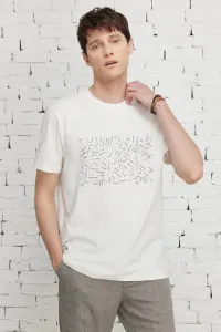 ALTINYILDIZ CLASSICS Pánske tričko Ecru Slim Fit Crew Neck Bavlnené tričko s potlačou